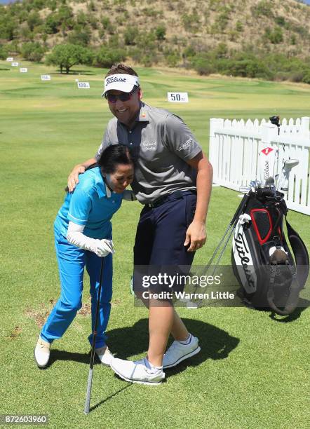Ian Poulter of England takes part in the Bad Coaching televised event ahead of the Nedbank Golf Challenge at Gary Player CC on November 7, 2017 in...