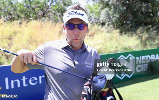 Ian Poulter of England takes part in the Bad Coaching televised event ahead of the Nedbank Golf Challenge at Gary Player CC on November 7, 2017 in...