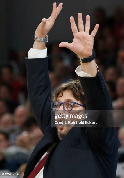 Andrea Trincheri, Head Coach of Brose Bamberg in action during the 2017/2018 Turkish Airlines EuroLeague Regular Season Round 6 game between Brose...
