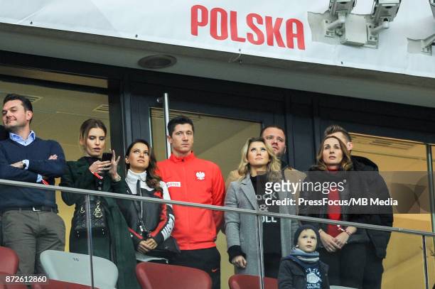 Anna Lewandowska and Robert Lewandowski during international friendly match between Poland and Uruguay at National Stadium on November 10, 2017 in...