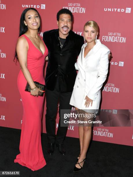 Lisa Parigi, Lionel Richie, Sofia Richie arrives at the SAG-AFTRA Foundation Patron of the Artists Awards 2017 on November 9, 2017 in Beverly Hills,...