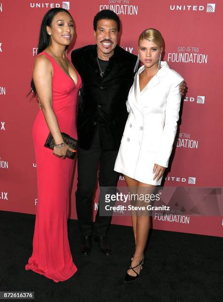Lisa Parigi, Lionel Richie, Sofia Richie arrives at the SAG-AFTRA Foundation Patron of the Artists Awards 2017 on November 9, 2017 in Beverly Hills,...