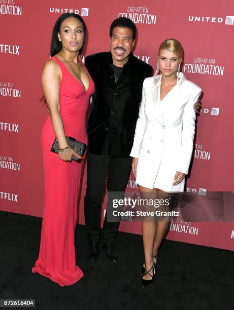 Lisa Parigi, Lionel Richie, Sofia Richie arrives at the SAG-AFTRA Foundation Patron of the Artists Awards 2017 on November 9, 2017 in Beverly Hills,...