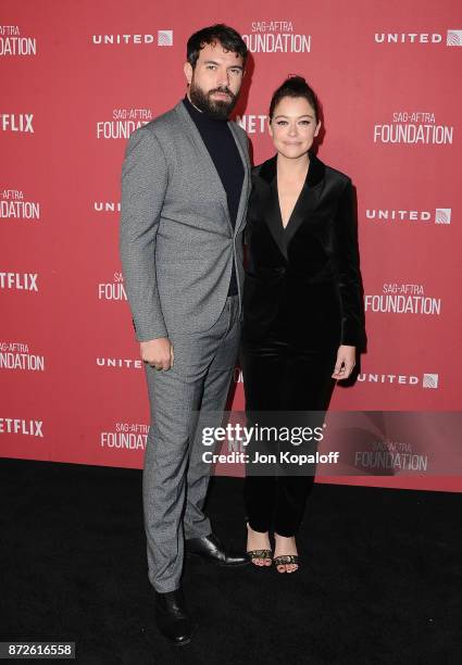 Actress Tatiana Maslany and Tom Cullen arrive at SAG-AFTRA Foundation Patron of the Artists Awards 2017 on November 9, 2017 in Beverly Hills,...