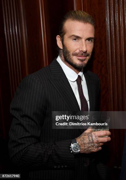 David Beckham wears TUDORs Black Bay Chrono timepiece at the celebration of his new ambassadorship for Swiss Watch Brand, TUDOR, at The Clocktower in...