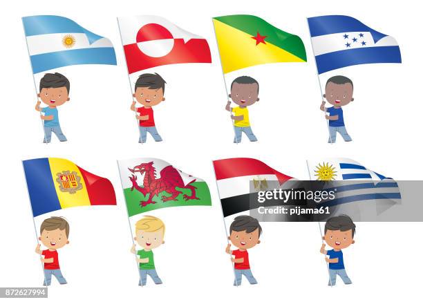 world flags and children - argentinian flag stock illustrations