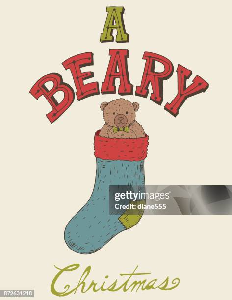 hand drawn vintage christmas elements - full stocking stock illustrations