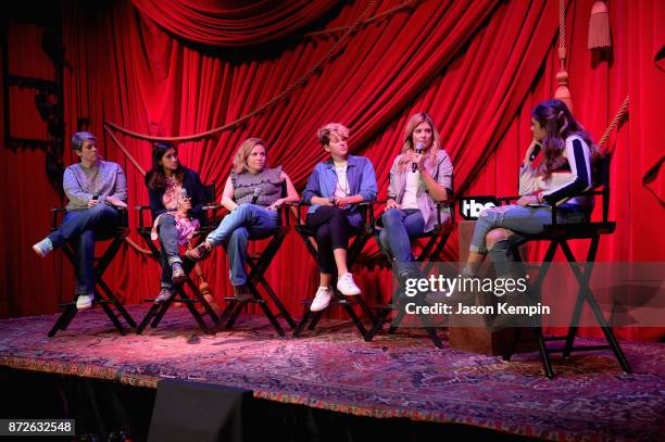 Shannon ONeill, Aparna Nancherla, Alyson Levy, Mia Lidofsky, Grace Helbig and Ruby Karp speak onstage during TBS Comedy Festival 2017 - Refinery 29...