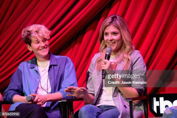 Mia Lidofsky and Grace Helbig speak onstage during TBS Comedy Festival 2017 - Refinery 29 Presents: In Charge Of Being Funny on November 10, 2017 in...