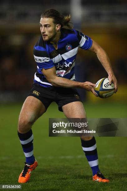 Max Clark of Bath during the Anglo-Welsh Cup Round 2 match between Bath Rugby and Leicester Tigers at the Recreation Ground on November 10, 2017 in...