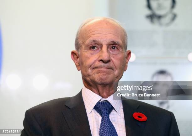 Jeremy Jacobs takes part in a media opportunity at the Hockey Hall Of Fame and Museum on November 10, 2017 in Toronto, Canada.