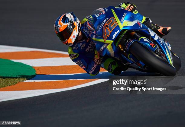 Alex Rins of Spain and Team Suzuki Ecstar rides during the MotoGP of Valencia - Previews at Comunitat Valenciana Ricardo Tormo Circuit on November...