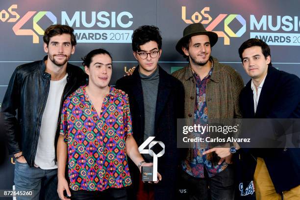 Alvaro Soler and the music band Morat attend the 40 Music Awards press room at WiZink Center on November 10, 2017 in Madrid, Spain.