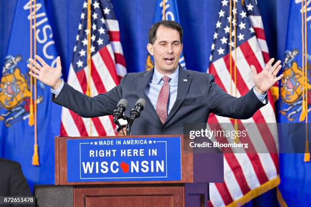 Scott Walker, governor of Wisconsin, speaks during an event for the signing of an Electronics and Information Technology Manufacturing Zone Tax...