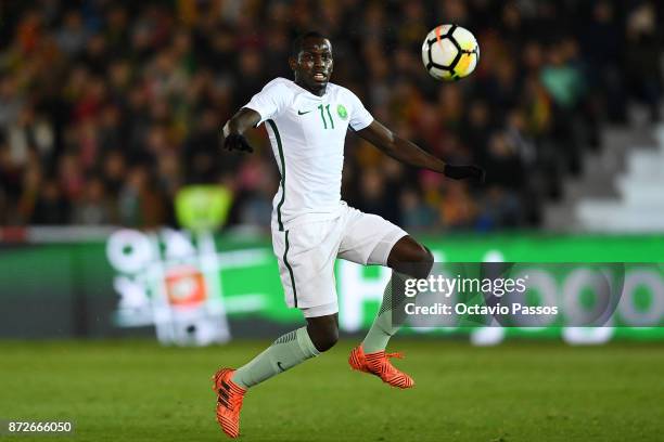 Abdulmalek Alkhaibri of Saudi Arabia in action during the International Friendly match between Portugal and Saudi Arabia at Estadio do Fontelo on...