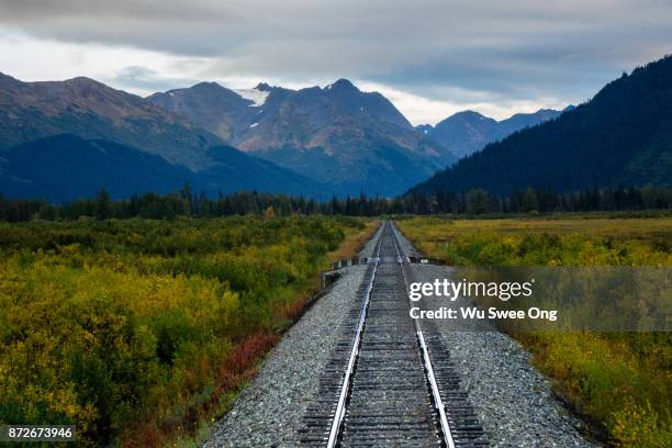 alaska railway track in kenai peninsula - wu swee ong stock pictures, royalty-free photos & images