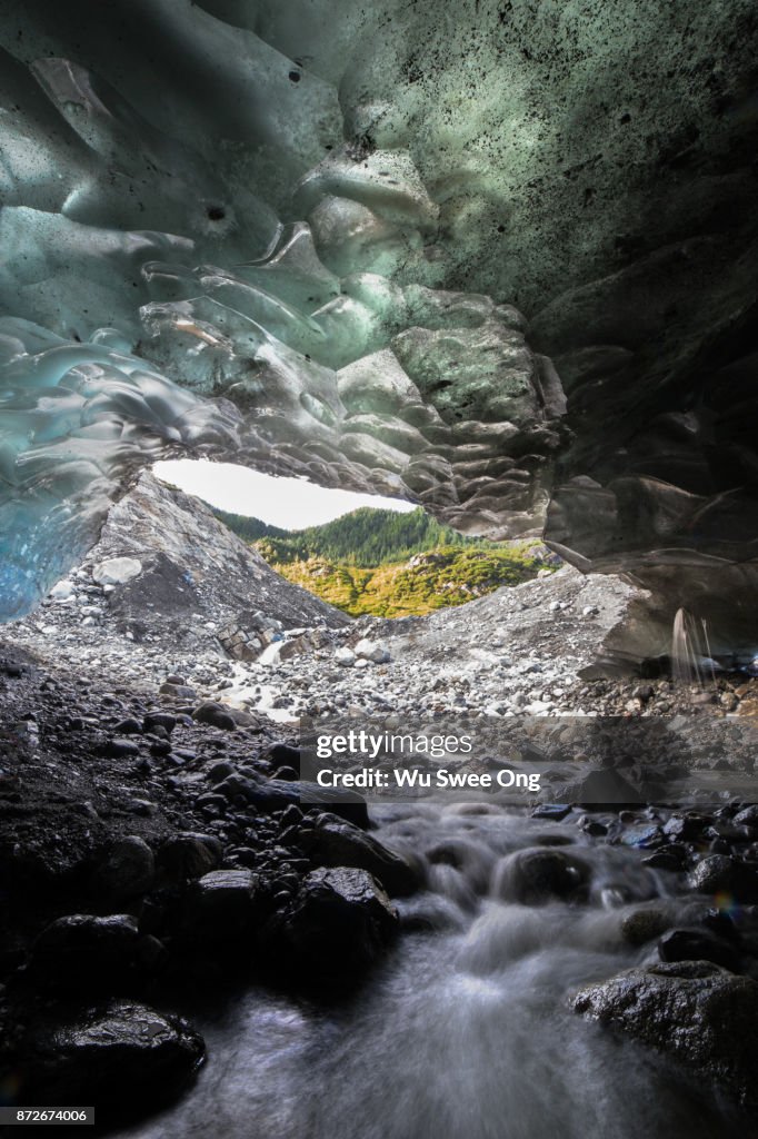 Inside Mendenhall Ice Cave in Alaska