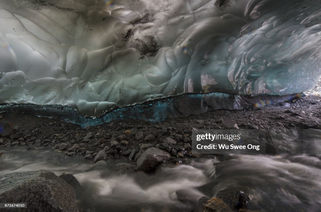 Inside the Mendenhall Ice Cave in Alaska