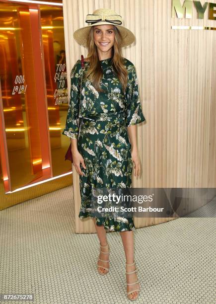 Rachael Finch poses at the Myer Marquee on Stakes Day at Flemington Racecourse on November 11, 2017 in Melbourne, Australia.