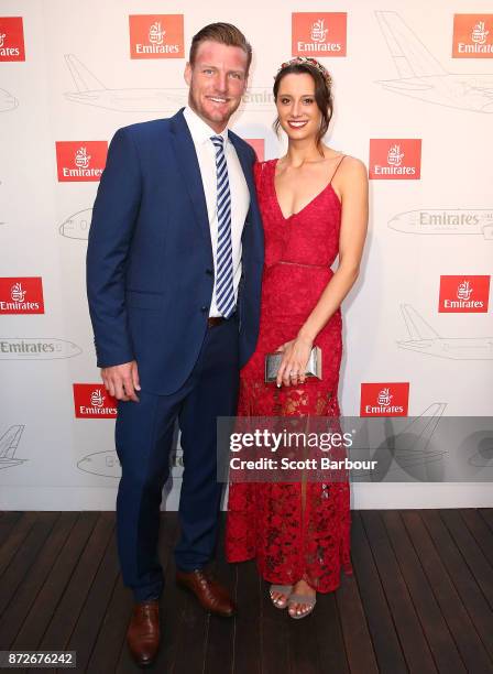 Sam Groth and Brittany Boys pose at the Emirates Marquee on Stakes Day at Flemington Racecourse on November 11, 2017 in Melbourne, Australia.