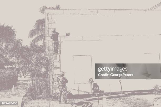 workers at a mexican tourist resort. extra copy space - mexico wall stock illustrations