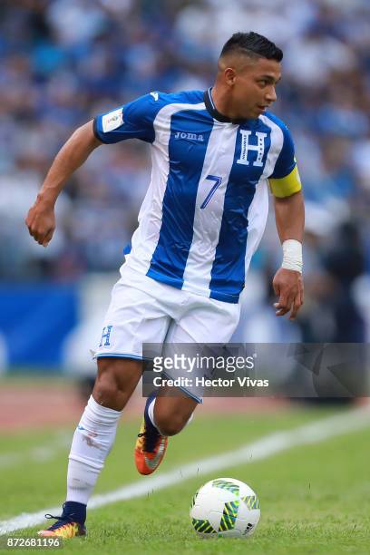 Emilio Izaguirre of Honduras drives the ball during a first leg match between Honduras and Australia as part of FIFA World Cup Qualifiers Play Off at...