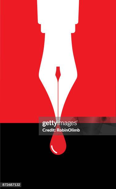 fountain pen drop of blood - blood pen stock illustrations