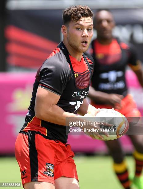 Lachlan Lam looks to pass during a PNG Kumuls Rugby League World Cup captain's run on November 11, 2017 in Port Moresby, Papua New Guinea.