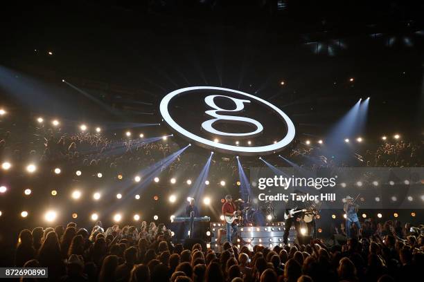 Garth Brooks and Mitch Rossell perform during the 51st annual CMA Awards at the Bridgestone Arena on November 8, 2017 in Nashville, Tennessee.