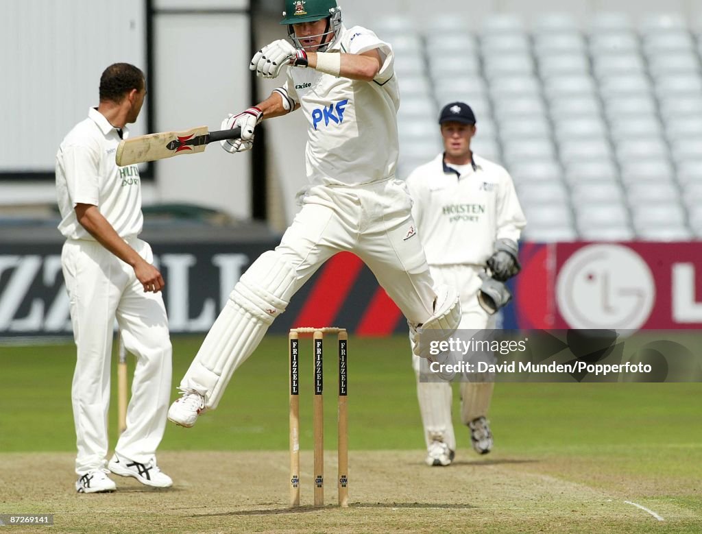 Nottinghamshire v Kent at Trent Bridge 20-08-2003 1st day KEVIN PIETERSEN LEAPS OVER THE STUMPS AS HE STEALS A QUICK SINGLE OFF ANDREW SYMONDS...
