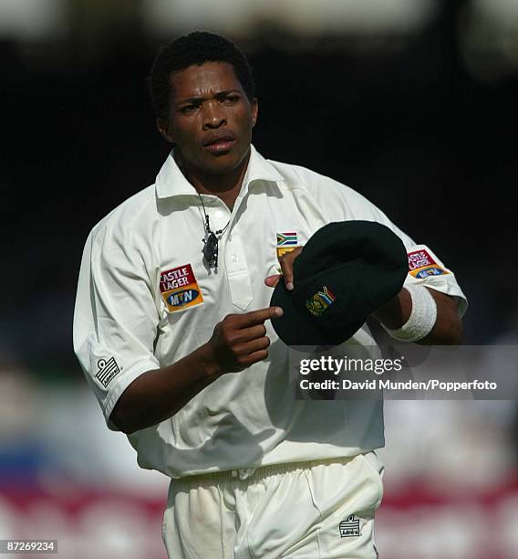 Cricket: 2nd test England v South Africa at Lord's 4th Day MIKHAYA NTINI WHO HAS JUST TAKEN HIS 10TH WICKET IN THE MATCH POINTS TO HIS SOUTH AFRICAN...