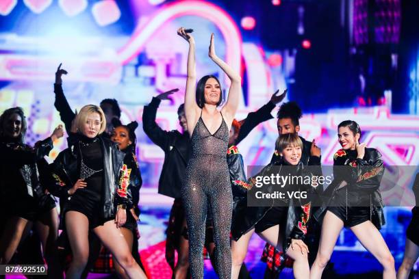 Singer Jessie J performs on the stage during 2017 Alibaba Singles' Day Global Shopping Festival gala at Mercedes-Benz Arena on November 10, 2017 in...