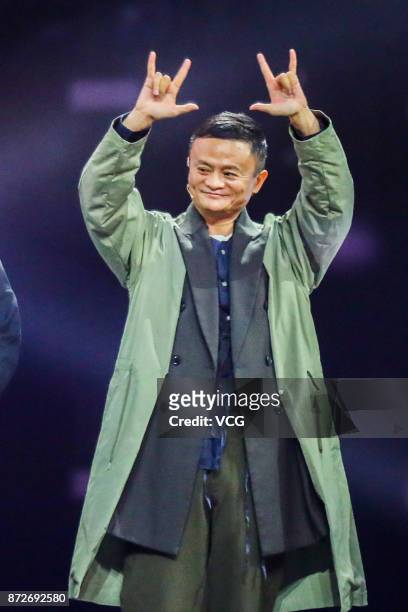 Alibaba Group Chairman Jack Ma attends 2017 Alibaba Singles' Day Global Shopping Festival gala at Mercedes-Benz Arena on November 10, 2017 in...