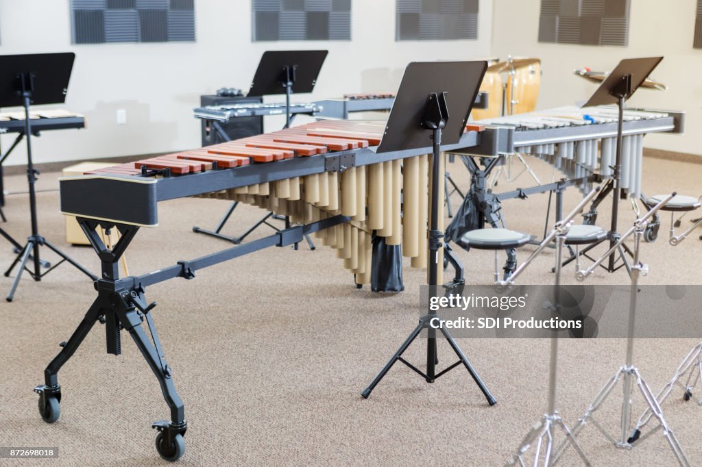 Still life photo of percussion instruments in a music studio