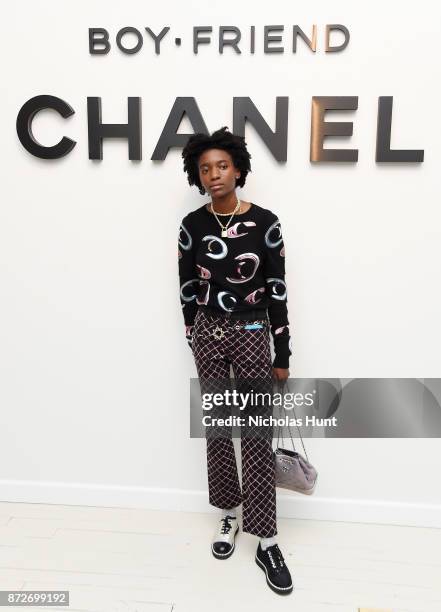 Kabrina Adams, wearing CHANEL, attends as CHANEL celebrates the launch of the Coco Club, a Boy-Friend Watch event at The Wing Soho on November 10,...