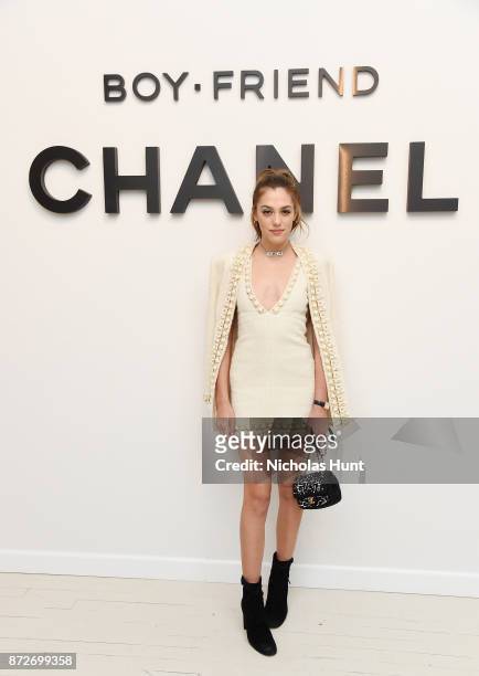 Sistine Rose Stallone, wearing CHANEL, attends as CHANEL celebrates the launch of the Coco Club, a Boy-Friend Watch event at The Wing Soho on...