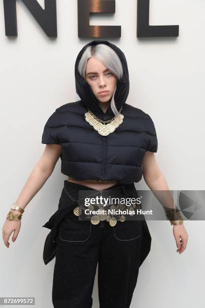 Singer Billie Eilish, wearing CHANEL, attends as CHANEL celebrates the launch of the Coco Club, a Boy-Friend Watch event at The Wing Soho on November...