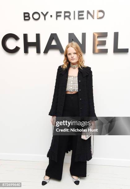 Model Hanne Gaby Odiele, wearing CHANEL, attends as CHANEL celebrates the launch of the Coco Club, a Boy-Friend Watch event at The Wing Soho on...