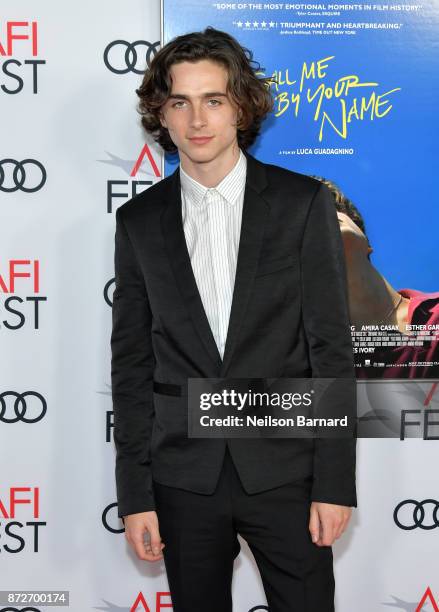 Timothee Chalamet attends the screening of "Call Me By Your Name" at AFI FEST 2017 Presented By Audi at TCL Chinese Theatre on November 10, 2017 in...