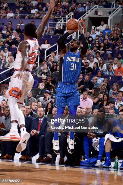 Terrence Ross of the Orlando Magic shoots the ball against the Phoenix Suns on November 10, 2017 at Talking Stick Resort Arena in Phoenix, Arizona....