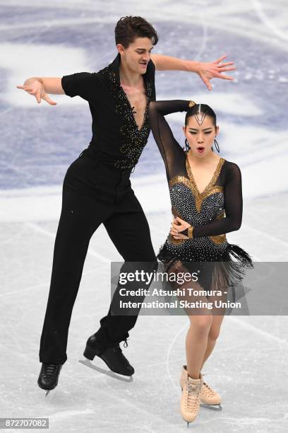 Misato Komatsubara and Timothy Koleto of Japan compete in the Ice dance short dance during the ISU Grand Prix of Figure Skating at on November 11,...