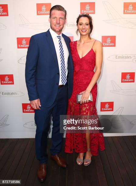 Sam Groth and Brittany Boys pose at the Emirates Marquee on Stakes Day at Flemington Racecourse on November 11, 2017 in Melbourne, Australia.