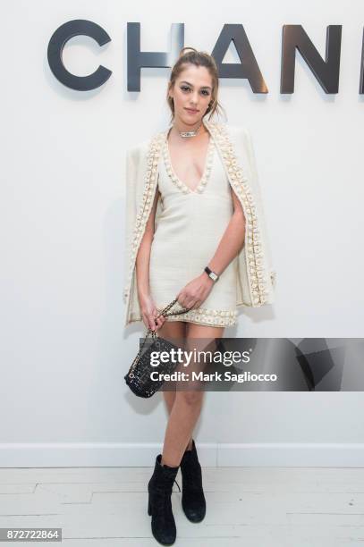 Sistine Rose Stallone, wearing CHANEL, attends the CHANEL celebration of the launch of The Coco Club at The Wing Soho on November 10, 2017 in New...