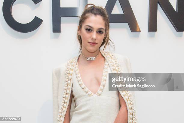 Sistine Rose Stallone, wearing CHANEL, attends the CHANEL celebration of the launch of The Coco Club at The Wing Soho on November 10, 2017 in New...