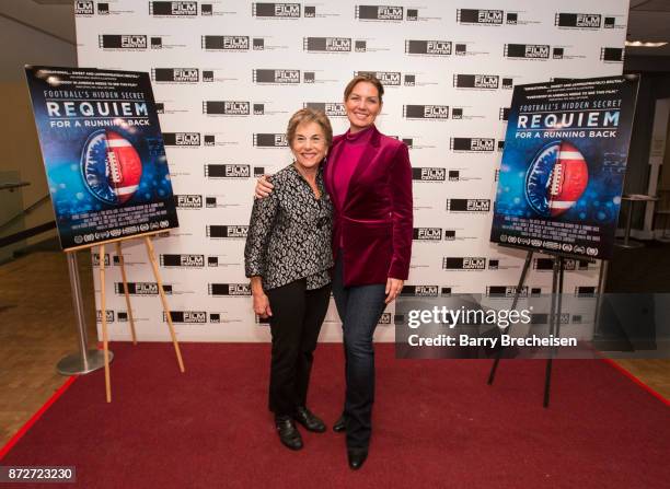 Congresswoman Jan Schakowsky and director Rebecca Carpenter on the red carpet for the premiere of the film, Requiem for a Running Back, at the Gene...