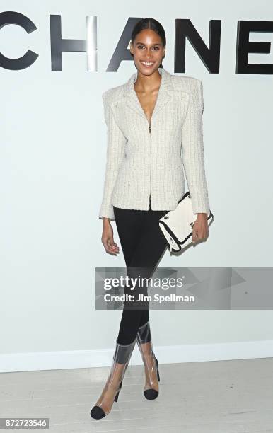 Model Cindy Bruna attends the launch of The Coco Club celebrated by CHANEL at The Wing Soho on November 10, 2017 in New York City.