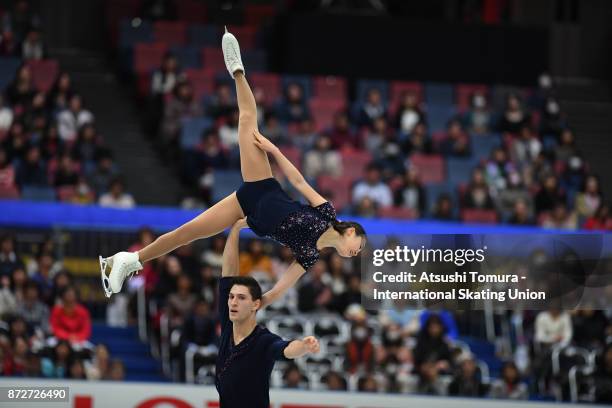 Sumire Suto and Francis Boudreau-Audet of Japan compete in the Pairs free skating during the ISU Grand Prix of Figure Skating at on November 11, 2017...