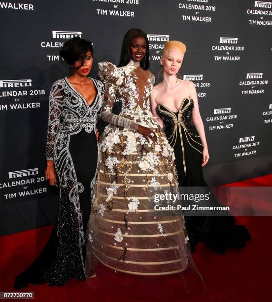 Jaha Dukureh, Duckie Thot and Thando Hopa attend Pirelli Calendar 2018 Launch Gala at The Manhattan Center on November 10, 2017 in New York City.