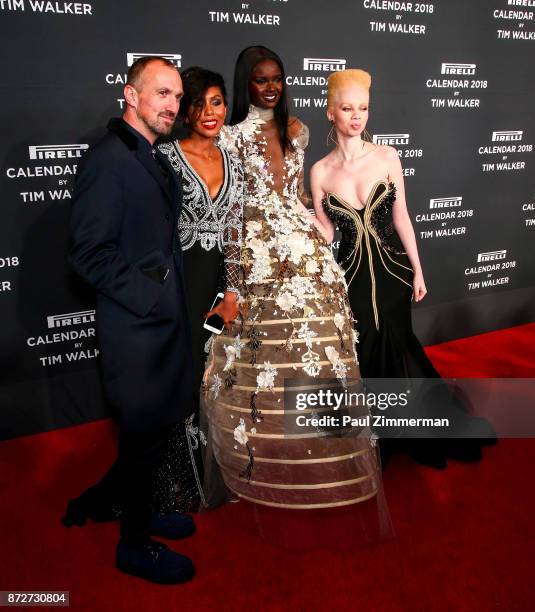 Tim Walker, Jaha Dukureh, Duckie Thot and Thando Hopa attend Pirelli Calendar 2018 Launch Gala at The Manhattan Center on November 10, 2017 in New...