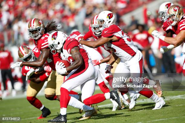 Kerwynn Williams of the Arizona Cardinals rushes during the game against the San Francisco 49ers at Levi's Stadium on November 5, 2017 in Santa...